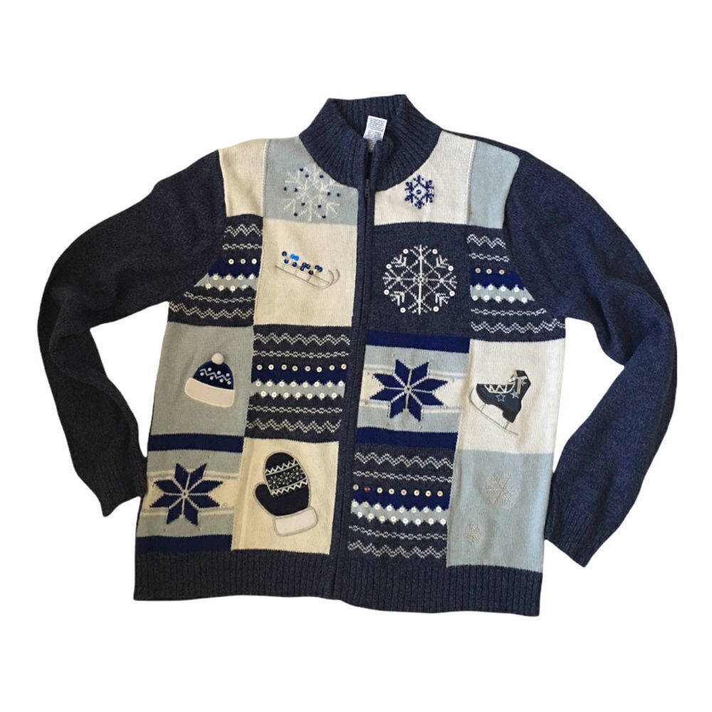 Vintage Classic Elements Christmas Front Zip Cardigan Sweater
